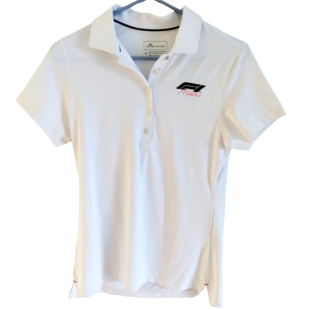 Peter Millar Womens S Polo Shirt E4 Wicking 50 UPF Vented White Golf 1/4 Button
